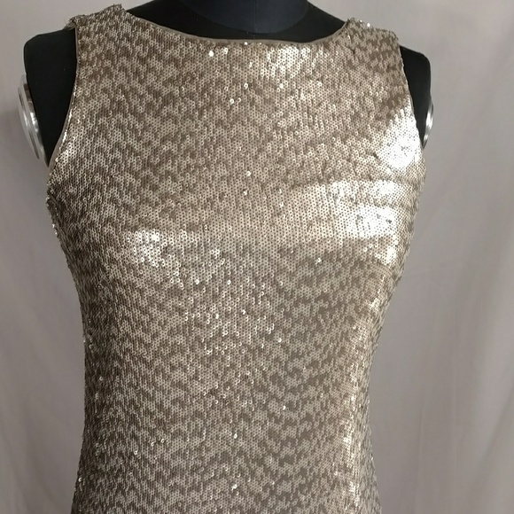 Metallic Mini Dress Silver Pewter Sexy Chainmail r Sequin like Shimmer w Stretch - Picture 2 of 8